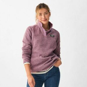 LL Bean Sweatshirt Pullover Pink Sweater Snap Fleece Pockets Size S